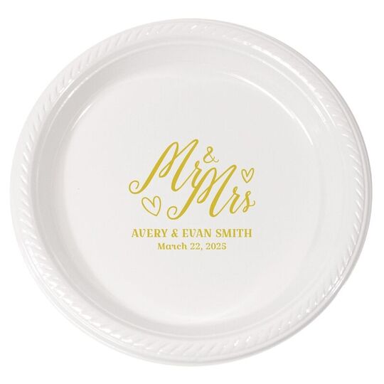 Personalized Mr. & Mrs Hearts Plastic Plates